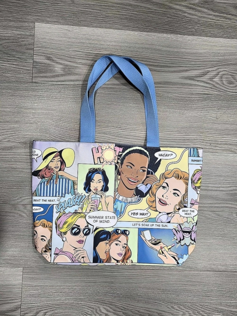 Estee Lauder Pop Art Comic Print Recycled Tote Bag Tote Blue & Pink